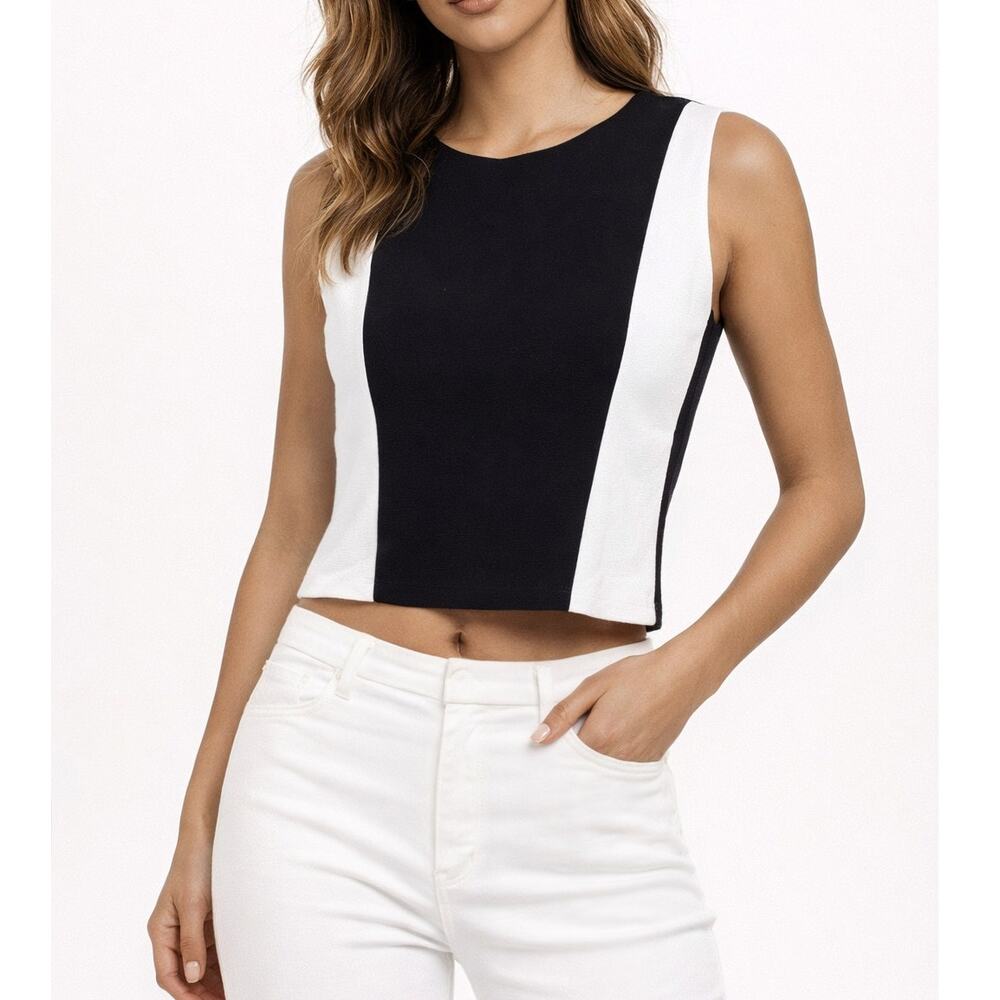 Alice + Olivia  Black White Colorblock Sleeveless Blouse Women's 6